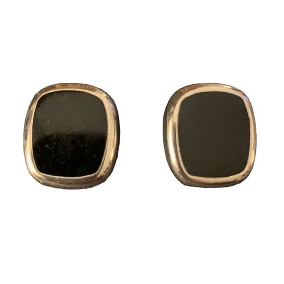 Liz Claiborne signed pewter color with black enamel with silver clip on earrings - Picture 1 of 5